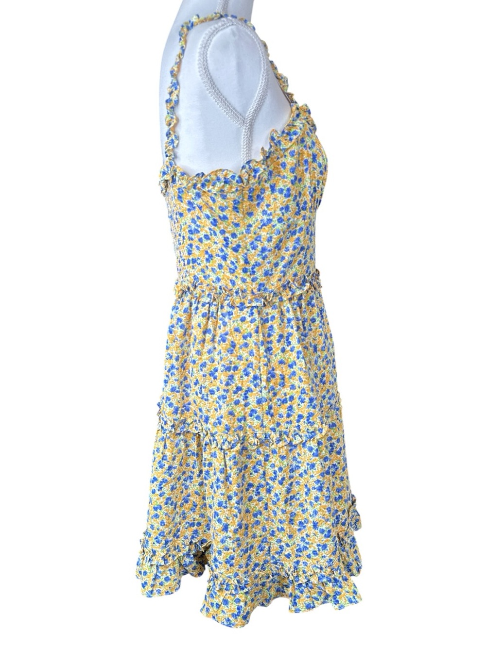 FREE THE ROSES Yellow Floral Ruffled Mini Dress - Picture 6 of 13